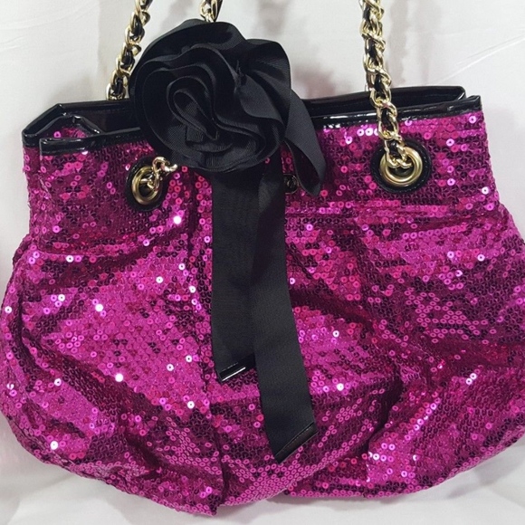 SOLD Betsey Johnson Purple Sequin Purse Rose Bow - Picture 2 of 6